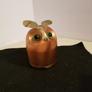 Copper Owl Figurine with Green Eyes